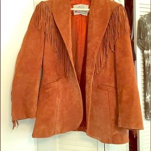 Suede tan fringe coat women’s sz small
